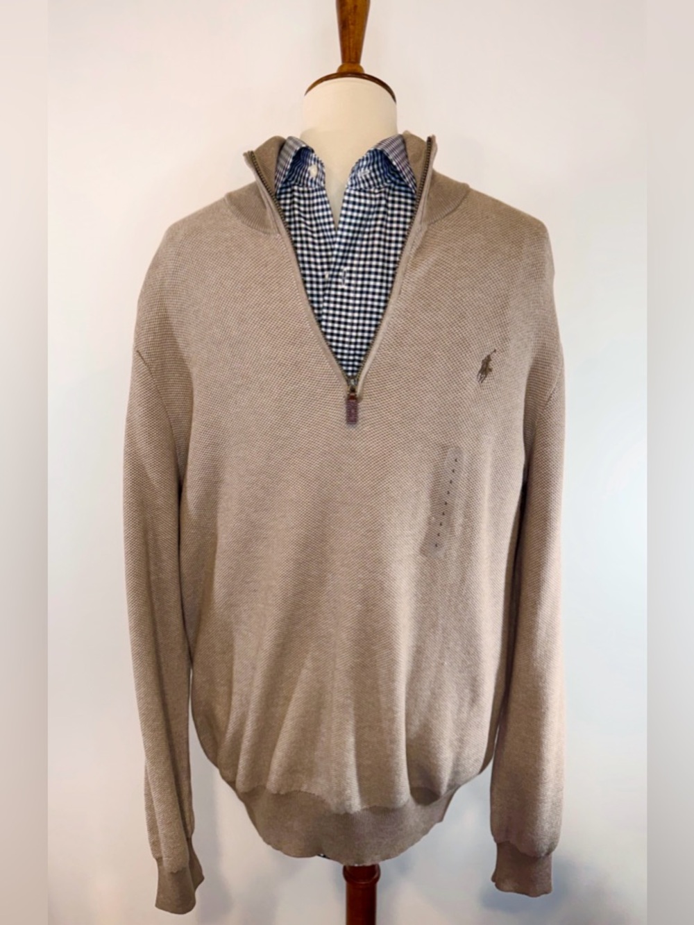 Polo Ralph Lauren Mens LARGE Quarter-Zip Sweater in Camel. Lightweight NEW!